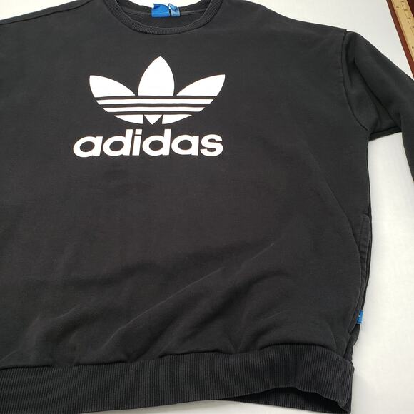 Adidas Sweatshirt Womens XL Black Crewneck Oversized Faded Pockets Casual Goth - Picture 16 of 16